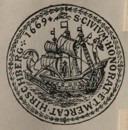Pieczęć cechu kupców z hanzeatyckim trzymasztowcem (karaką) z roku 1669; Prywatne archiwum rodzin Glafey, Hasenclever, Mentzel i Gerstmann oraz ich krewnych w linii bocznej.