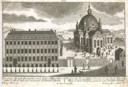 Kościół Łaski i szkoła ewangelicka (z lewej) w Jeleniej Górze, ok.1712, miedzioryt. MJGAH 2934, Muzeum Karkonoskie w Jeleniej Górze.