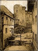 Katarina Kosack, „Fragment Jeleniej Góry. Basteja przy ulicy Jasnej”, rysunek ołówkiem, 1927 r., właściciel Muzeum Karkonoskie w Jeleniej Górze MJG AH 4396