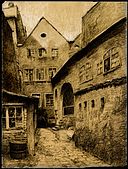 Katarina Kosack, Fragment Jeleniej Góry. Wewnętrzne podwórko dawnej kamienicy Buchsa, rysunek ołówkiem, 1927 r., właściciel Muzeum Karkonoskie w Jeleniej Górze MJG AH 4395