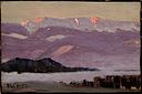 Paul Weimann, „Śnieżne Kotły o wschodzie słońca”, tektura, olej, 1921 r. właściciel Muzeum Karkonoskie w Jeleniej Górze