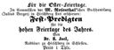 4. Advertisment: Fest-Predigten für die hohen Feiertage des Jahres, Hirschberg: M. Rosenthal’schen Buchhandlung (Julius Berger) [1864].