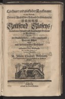 Mowa pogrzebowa dla (Johanna) Gottfrieda Glafeya (1656+1720). Strona tytułowa mowy pogrzebowej J. C. Mosemanna dla Gottfrieda Glafeya (†1720), Druckerei Dietrich Krahn, Hirschberg 1720.
