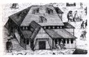 Pierwszy drewniany Kościół Łaski. Fragment akwaforty H.H Laua, ok. 1759 r. Zbiory Muzeum Karkonoskiego w Jeleniej Górze, JG-AH-70-55/I.