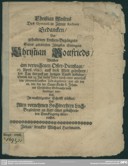 Mowa pogrzebowa wygłoszona 23 kwietnia 1680 roku ku czci syna Christiana Weise, Christiana Gottfrieda, wydrukowana przez Michaela Hartmanna w Zittau, (1680); zbiory cyfrowe Uniwersytetu Marcina Lutra w Halle i Wittenberdze.