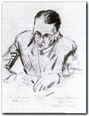 6. Jan Sztaudyngera przy pisaniu fraszek. Rysunek Wlastimila Hofmana z 1947 r. wykonany w Szklarskiej Porębie