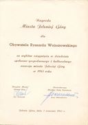 13. Honorable certificate 'Zasłużony dla miasta Jeleniej Góry', 1983.