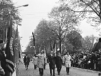 1974-46  1 maja 1974  Jawor, ul. Wrocławska  Obchody 1 maja - Święto Pracy    Uczestnicy pochodu prezentujący się przed trybuną honorową.  Pracownicy Fabryki Narzędzi Rolniczych (FNR).   Od lewej: Jerzy Todos, Eugeniusz Cezar, Aleksander Olech.