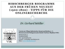 Hirschberger Biogramme aus der Frühen Neuzeit (1500-1800) - Tipps für die Onlinerecherche [Dokument ikonograficzny]