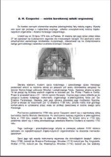 A. H. Casparini - mistrz barokowej sztuki organowej