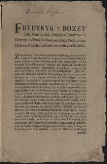 [Sporządzenie Fryderyka II nakazujące zgłaszanie przez rodzinę poch&oacute;wk&oacute;w do parafii zmarłego w celu wpisania tego faktu do ksiąg parafialnych, 12 styczeń 1764]