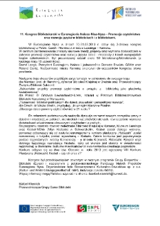 11. Kongres Bibliotekarski w Euroregionie Neisse-Nisa-Nysa – Promocja czytelnictwa oraz rozwoju języka w bibliotekach i z bibliotekami - sprawozdanie [Dokument elektroniczny]