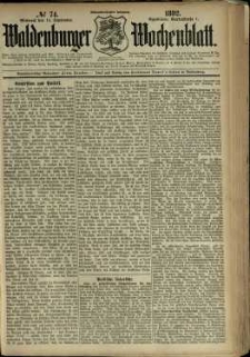 Waldenburger Wochenblatt, Jg. 38, 1892, nr 74