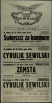 Świerszcz za kominem. Cyrulik Sewilski. Zemsta - afisz [Dokument życia społecznego]
