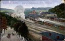 Hirschberg i. Schles. Bahnhof m. Bolkenhainerstr. u. Blick a. Falkenberge [Dokument ikonograficzny]
