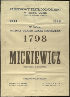 Mickiewicz - afisz [Dokument życia społecznego]