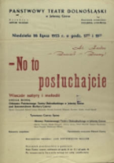 Znacie? Znamy! No to posłuchajcie : wieczór satyry i melodii - afisz [Dokument życia społecznego]
