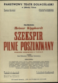 Szekspir pilnie poszukiwany - afisz [Dokument życia społecznego]