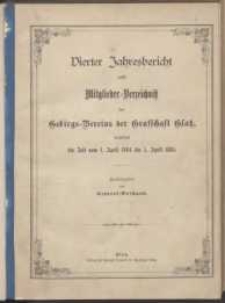 Vierter Jahresbericht nebst Mitglieder-Verzeichnis des Gebirgs-Vereins der Grafschaft Glatz umfassend die Zeit vom 1. April 1884 bis 1. April 1885
