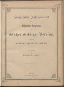 Fünfzehnter Jahresbericht nebst Mitglieder-Verzeichnis des Gebirgs-Vereins der Grafschaft Glatz umfassend die Zeit vom 1. April 1895 bis 1. April 1896