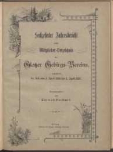 Sechzehnter Jahresbericht nebst Mitglieder-Verzeichnis des Gebirgs-Vereins der Grafschaft Glatz umfassend die Zeit vom 1. April 1896 bis 1. April 1897