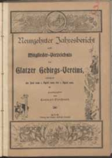 Neunzehnter Jahresbericht nebst Mitglieder-Verzeichnis des Gebirgs-Vereins der Grafschaft Glatz umfassend die Zeit vom 1. April 1899 bis 1. April 1900