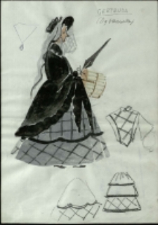 [Projekt kostiumu Gertrudy do sztuki "Z siedmiu najbrzydsza" Fryderyka Skarbka] [Dokumenty życia społecznego]