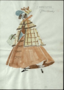 [Projekt kostiumu Panny Kunegundy do sztuki "Z siedmiu najbrzydsza" Fryderyka Skarbka] [Dokumenty życia społecznego]