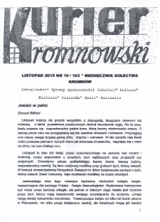 Kurier Kromnowski. Miesięcznik Sołectwa Kromnów, 2015, nr 10 (103)!