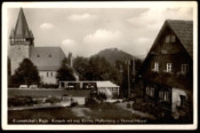 Krummhübel i. Rsgb. Kurpark mit evg. Kirche, Pfaffenberg u. Heimat - Häusel [Dokument ikonograficzny]