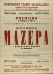 Mazepa - afisz premierowy [Dokument życia społecznego]