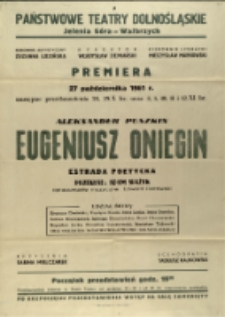 Eugeniusz Oniegin - afisz premierowy [Dokument życia społecznego]