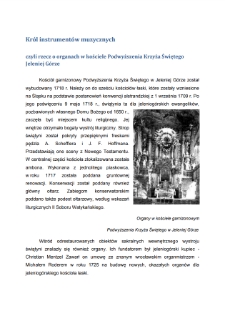 Król instrumentów muzycznych czyli Rzecz o organach w kościele Podwyższenia Krzyża Świętego w Jeleniej Górze