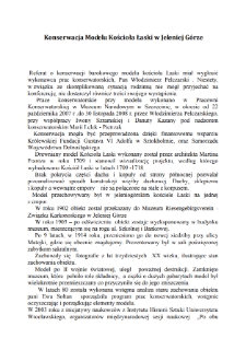Konserwacja modelu Kościoła Łaski w Jeleniej Górze [Dokument elektroniczny]