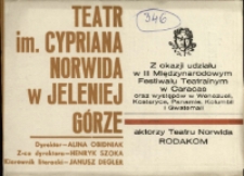 Teatr im. Cypriana Norwida w Jeleniej Górze : z okazji udziału w III Międzynarodowym Festiwalu Teatralnym w Caracas oraz występów w Wenezueli, Kostaryce, Panamie, Kolumbii i Gwatemali [Dokument życia społecznego]