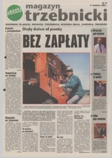 Magazyn Trzebnicki : Oborniki Śląskie, Prusice, Trzebnica, Wisznia Mała, Zawonia, Żmigród : dodatek do "Gazety Wrocławskiej", 1998, nr 47 [11.09]