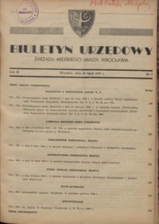 Biuletyn Urzędowy Zarządu Miejskiego Miasta Wrocławia, R. 3, 1949, nr 7 [30 lipca]