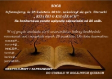 Książki o książkach : quiz literacki dla miłośników ksiąg wszelakich - plakat [Dokument życia społecznego]