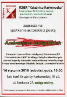 Spotkanie autorskie z poetą Andrzejem Bartyńskim - ulotka [Dokument życia społecznego]