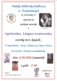 Spotkanie autorskie z Agnieszką Lingas-Łoniewską - plakat [Dokument Życia Społecznego]