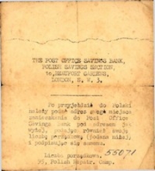 Informacja dla żołnierzy 5 Kresowej Dywizji Piechoty powracających do Polski o adresie pocztowym, prawdopodobnie z lat 1945-1946