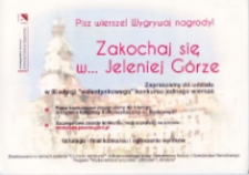 Zakochaj się w... Jeleniej Górze : III edycja "walentynkowego" konkursu jednego wiersza - afisz [Dokument życia społecznego]
