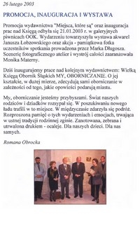 Promocja, inauguracja i wystawa książki "Miejsca, które są", 26 lutego 2003 r.