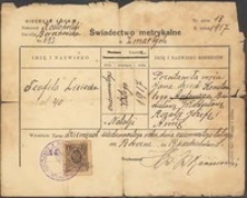 Świadectwo metrykalne zmarłych (wypis aktu zgonu) Teofili Lisieckiej (zm. 18 lutego 1917 r.) z 14.10.1930 r.