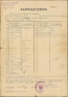 Zaświadczenie Obwodowego Urzędu Likwidacyjnego w Trzebnicy o przekazaniu ruchomości dla Antoniego Gajewskiego z 17 maja 1947 r.