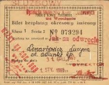 Bilet PKP bezpłatny okresowy imienny (legitymacja) dla Lucyny Lenartowicz, 1 stycznia 1965 r.