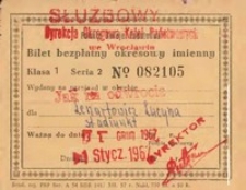 Bilet PKP bezpłatny okresowy imienny dla Lucyny Lenartowicz, 31 grudnia 1967 r.
