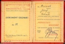 Legitymacja Odznaki Przodujący Kolejarz dla Józefa Misiorka, 1 września 1956 r.