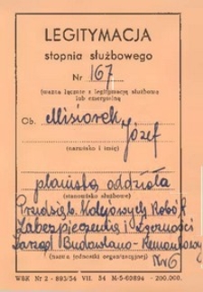 Legitymacja stopnia służbowego Józefa Misiorka, 2 sierpnia 1954 r.