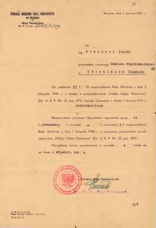Nominacja Józefa Misiorka na rzemieślnika, 1 stycznia 1947 r.
